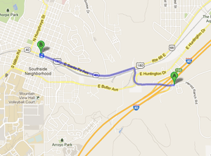 Map from Hotel Little America to Downtown Flagstaff