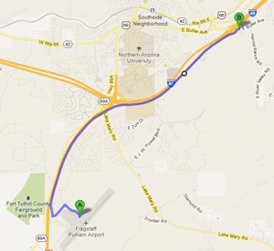 Map from Flagstaff Airport to Hotel Little America